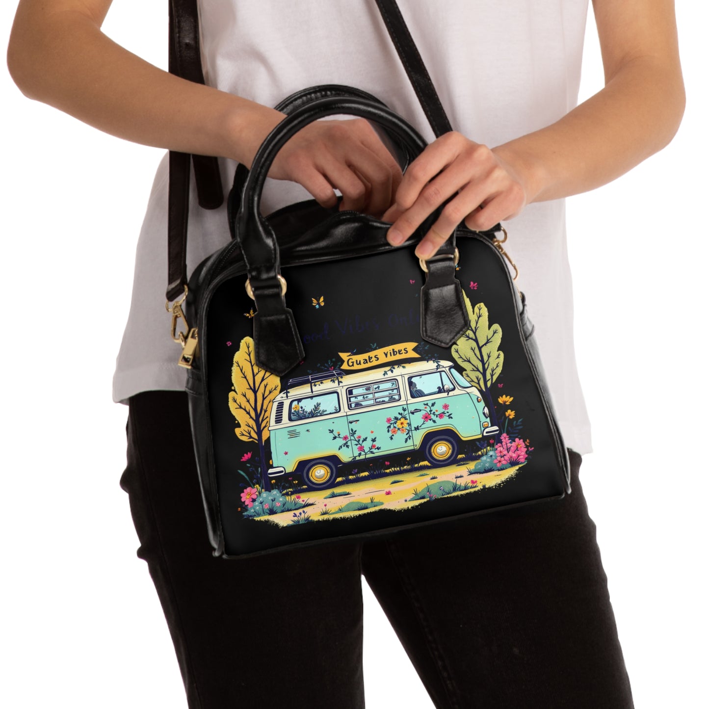 Boho Shoulder Handbag – Travel-Inspired ‘Good Vibes’ Design