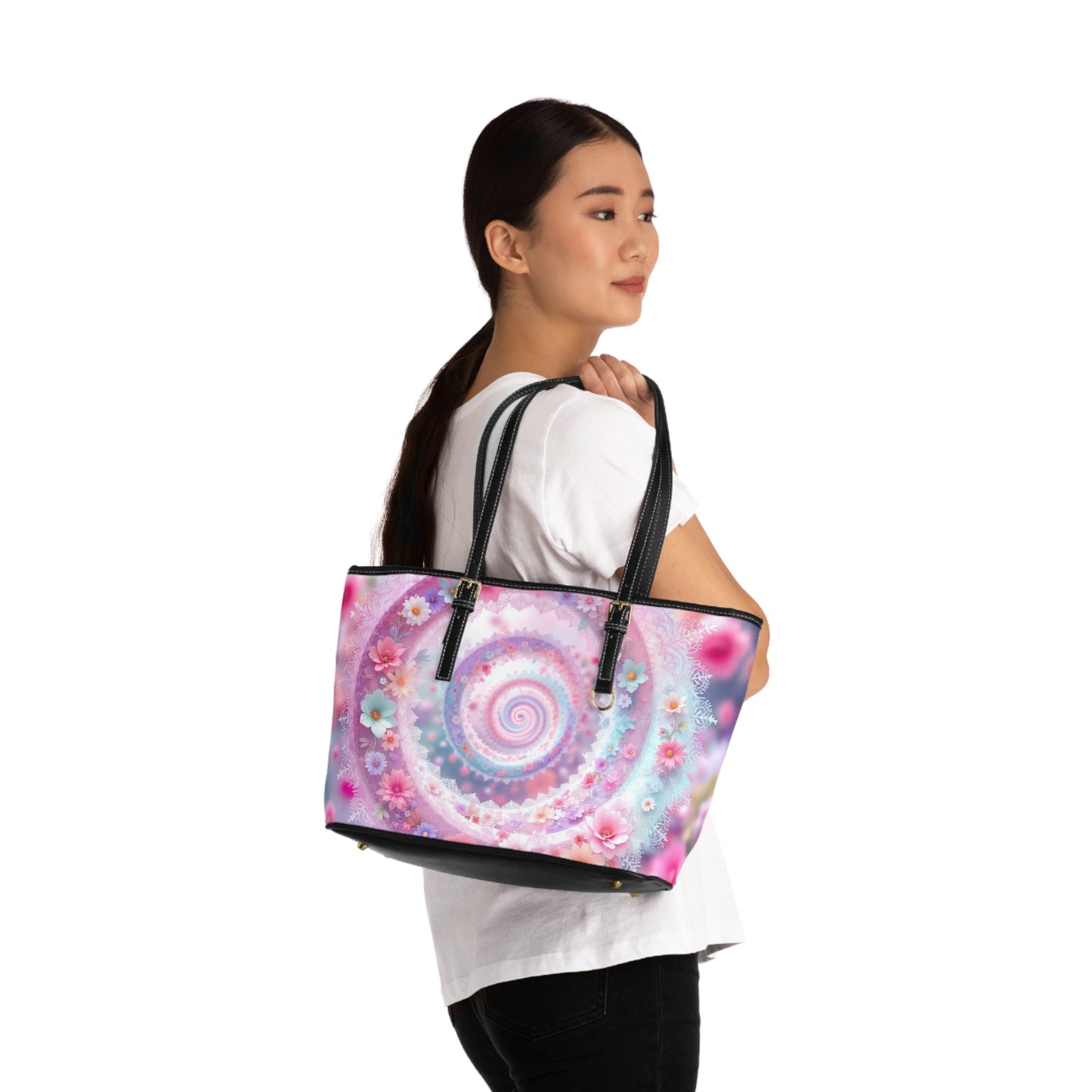 Colorful Floral Swirl PU Leather Shoulder Bag - Stylish and Durable Handbag