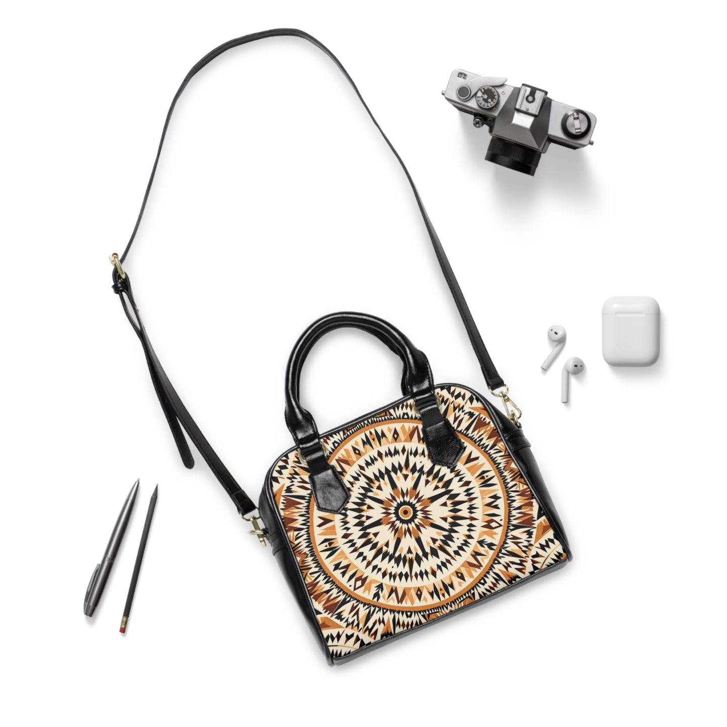 Bohemian Shoulder Handbag with Geometric Pattern