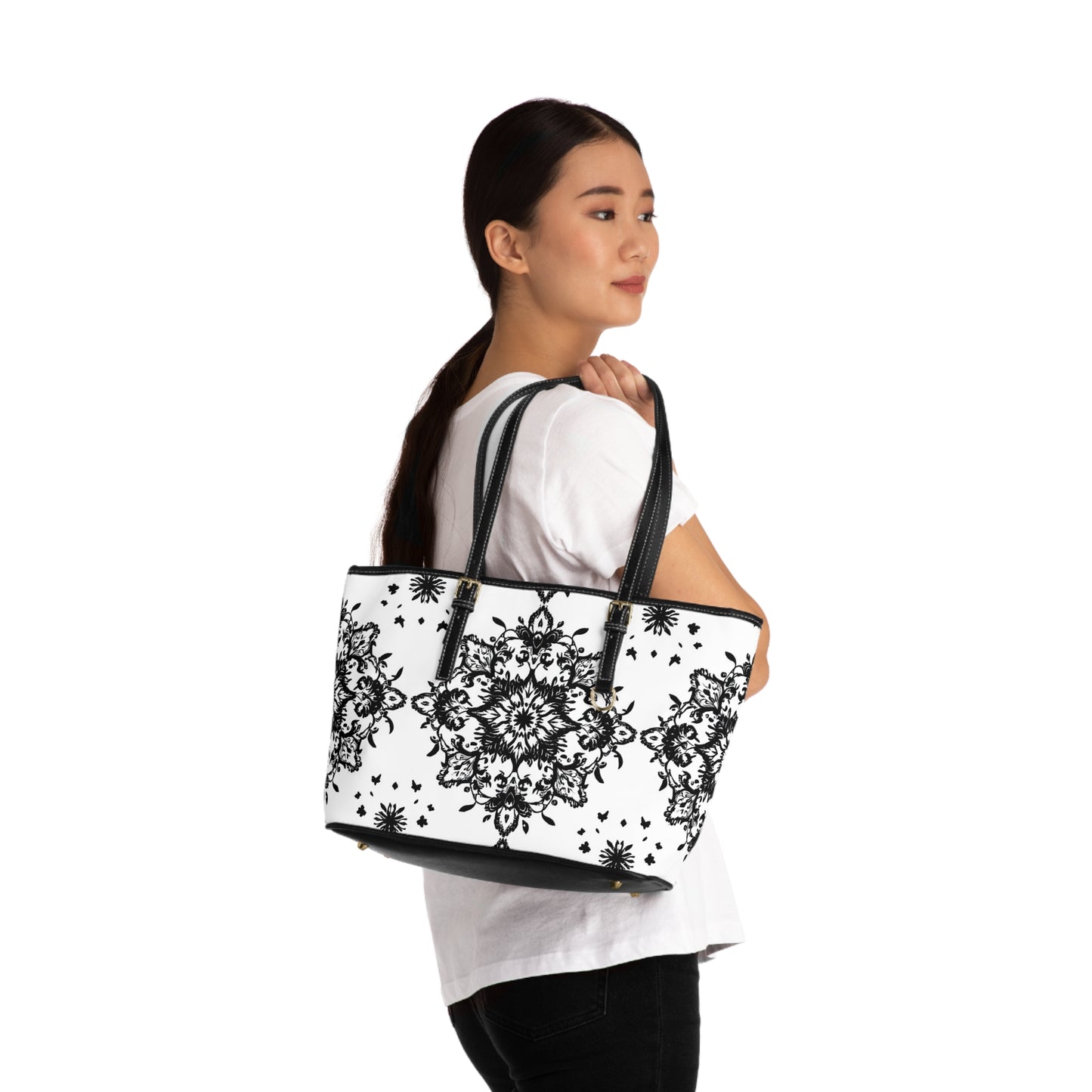 Chic PU Leather Shoulder Bag - Elegant Floral Design for Everyday Use