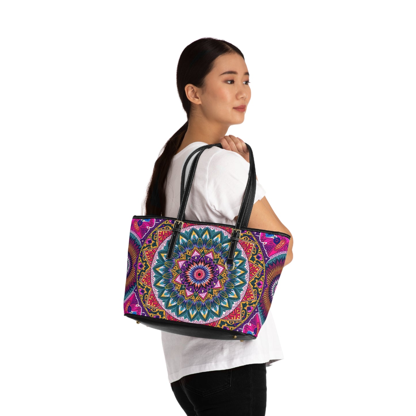 Bohemian PU Leather Shoulder Bag - Colorful Mandala Design