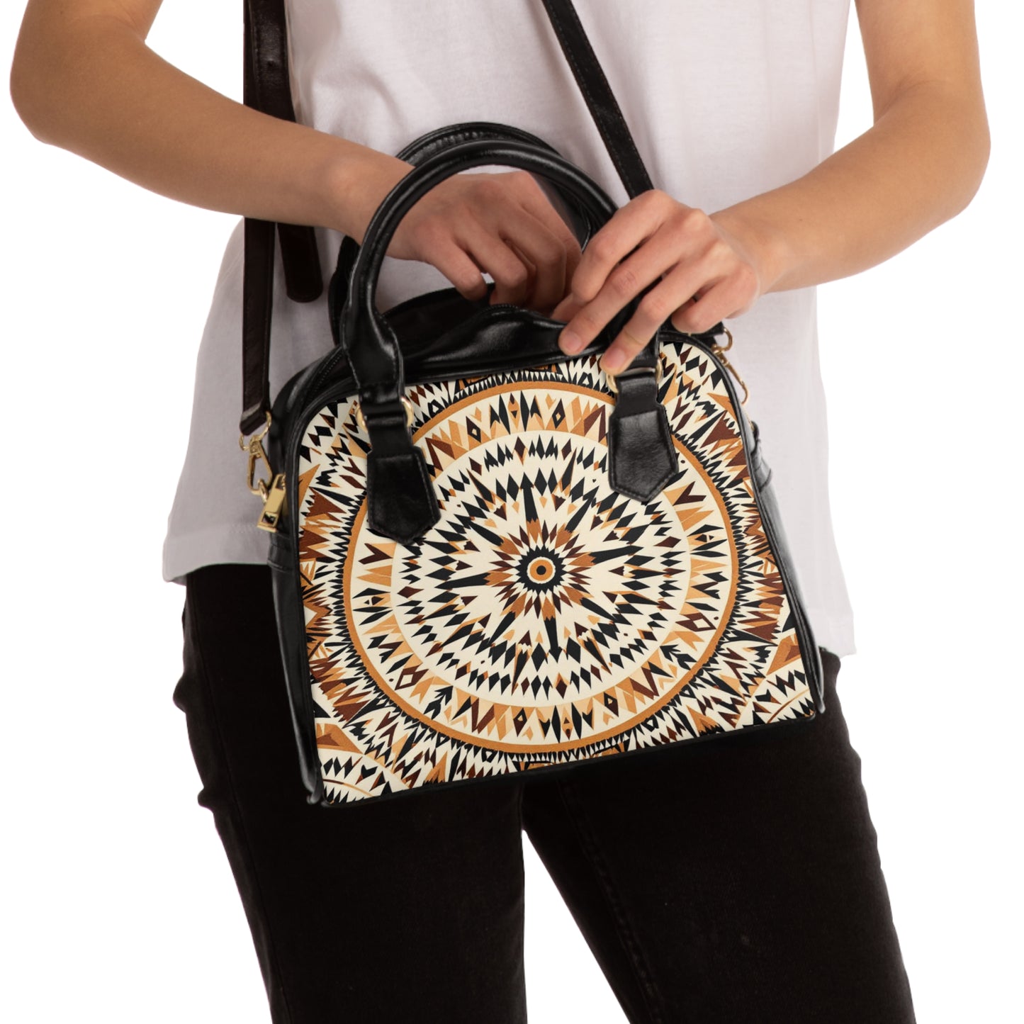 Bohemian Shoulder Handbag with Geometric Pattern