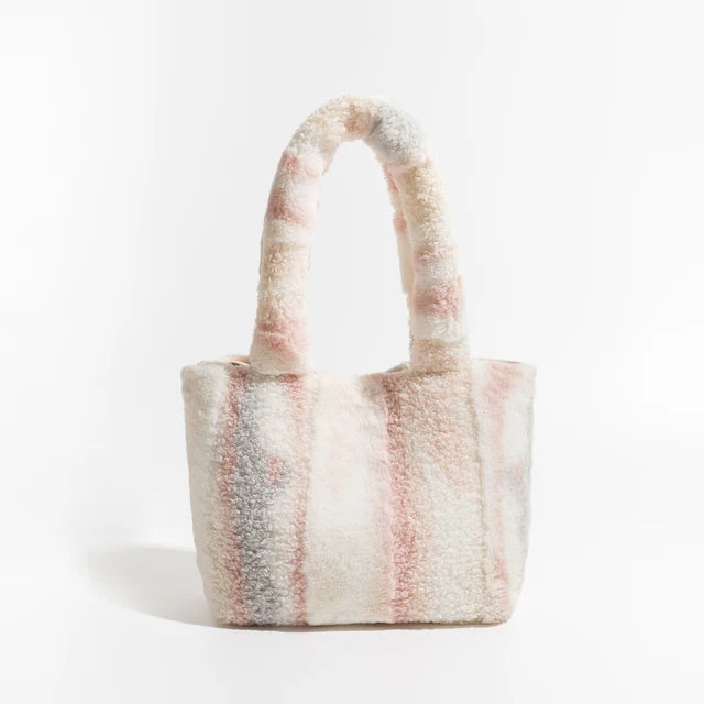 Bohemian Printed Winter Faux Fur Tote Handbag for Women Hasp Plush Square Shopper Purse Trend Elegant Ladies Daily Bag