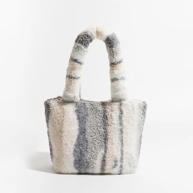 Bohemian Printed Winter Faux Fur Tote Handbag for Women Hasp Plush Square Shopper Purse Trend Elegant Ladies Daily Bag