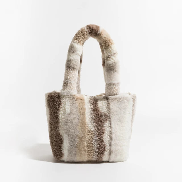 Bohemian Printed Winter Faux Fur Tote Handbag for Women Hasp Plush Square Shopper Purse Trend Elegant Ladies Daily Bag