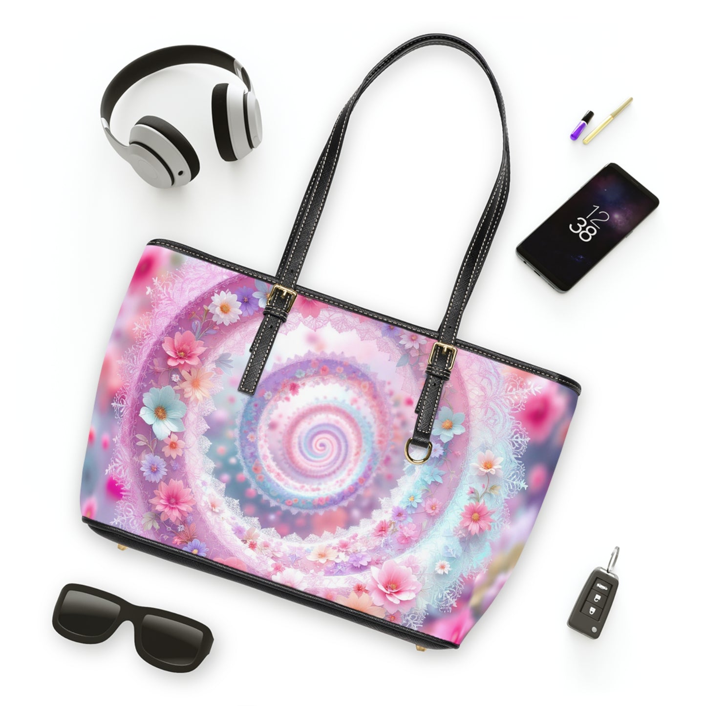 Colorful Floral Swirl PU Leather Shoulder Bag - Stylish and Durable Handbag