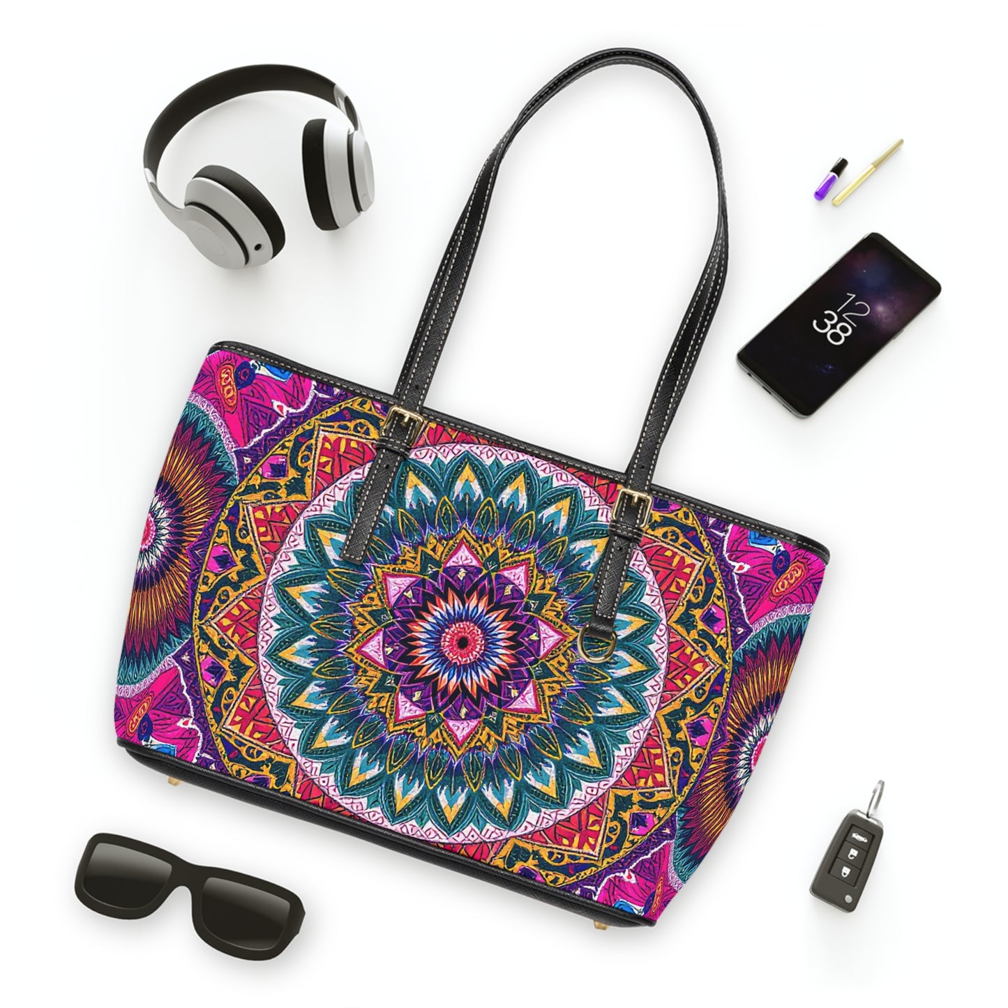 Bohemian PU Leather Shoulder Bag - Colorful Mandala Design