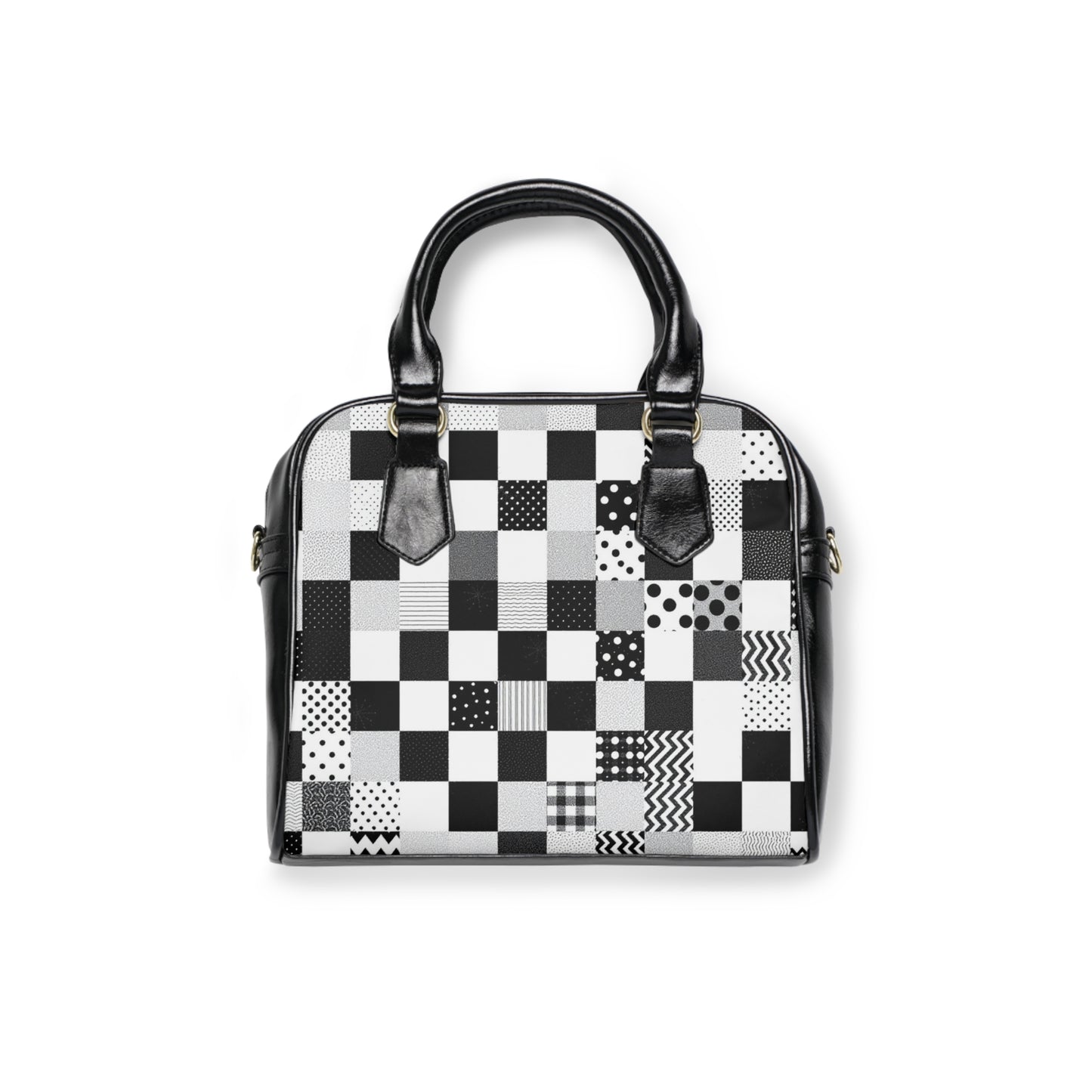 Chic Black and White Shoulder Handbag - Stylish Patchwork Design