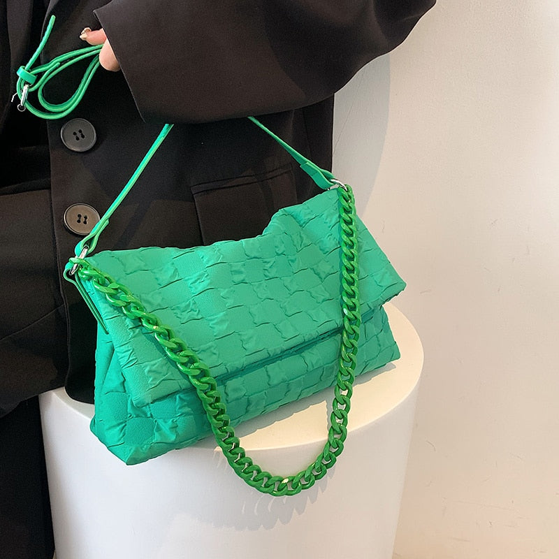Chain Luxury Designer Handbags Purse Branded Big Women Bags For Women Trend Soft Folds Shoulder Bag Green Spring