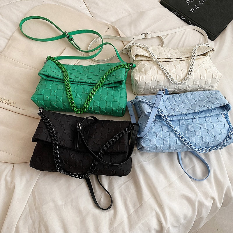 Chain Luxury Designer Handbags Purse Branded Big Women Bags For Women Trend Soft Folds Shoulder Bag Green Spring
