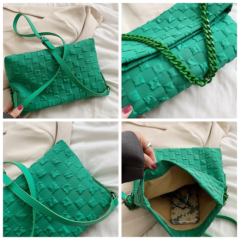 Chain Luxury Designer Handbags Purse Branded Big Women Bags For Women Trend Soft Folds Shoulder Bag Green Spring