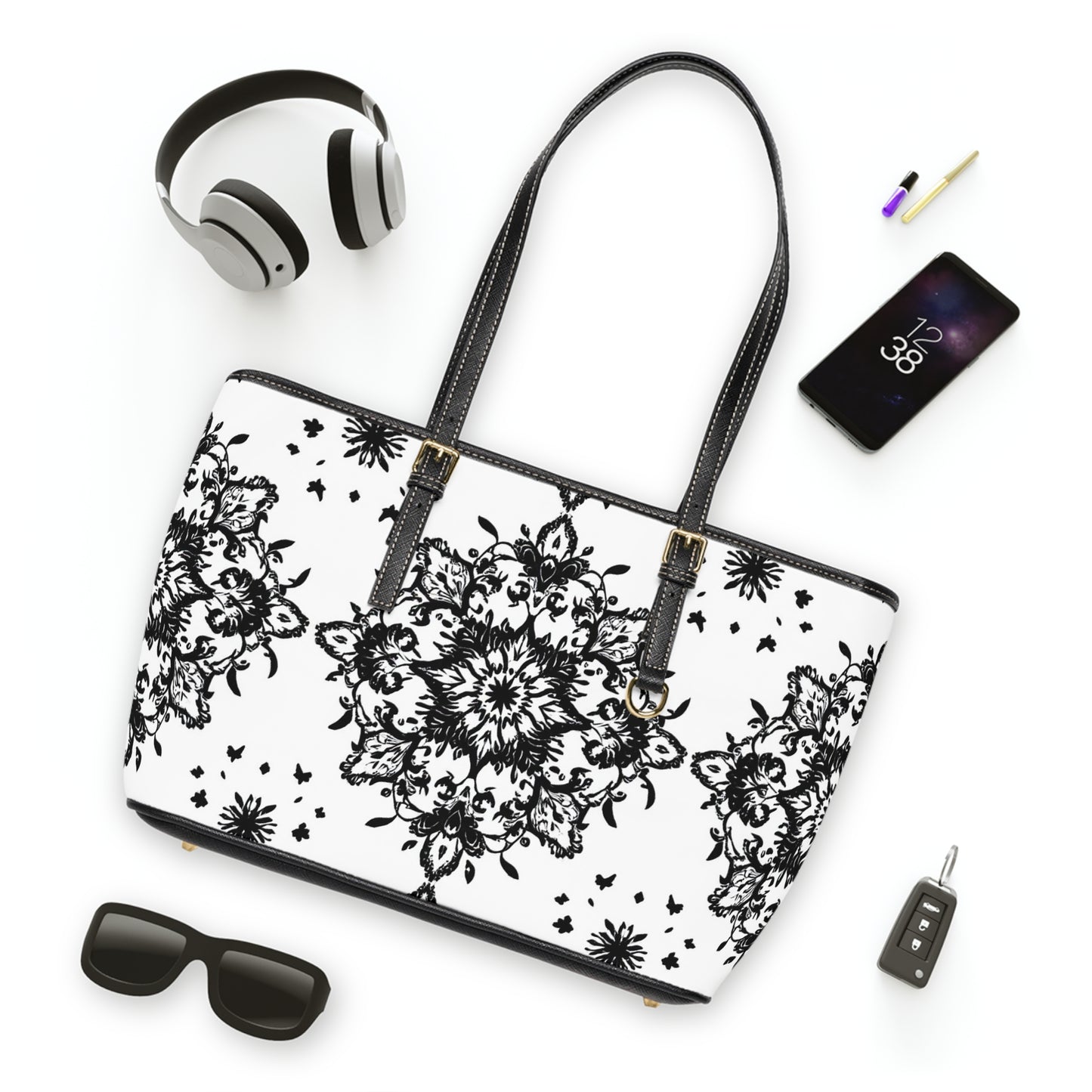 Chic PU Leather Shoulder Bag - Elegant Floral Design for Everyday Use