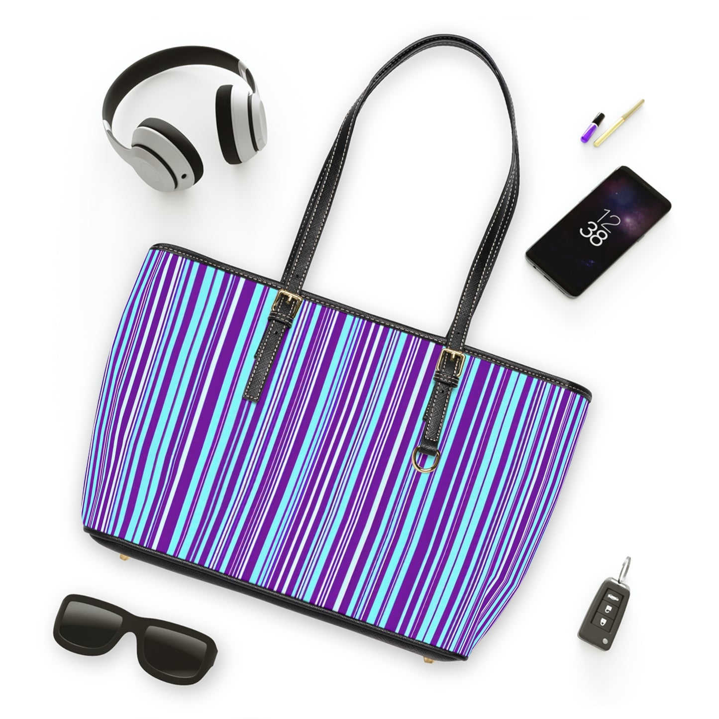 Chic Striped PU Leather Shoulder Bag - Stylish Tote for Everyday Use