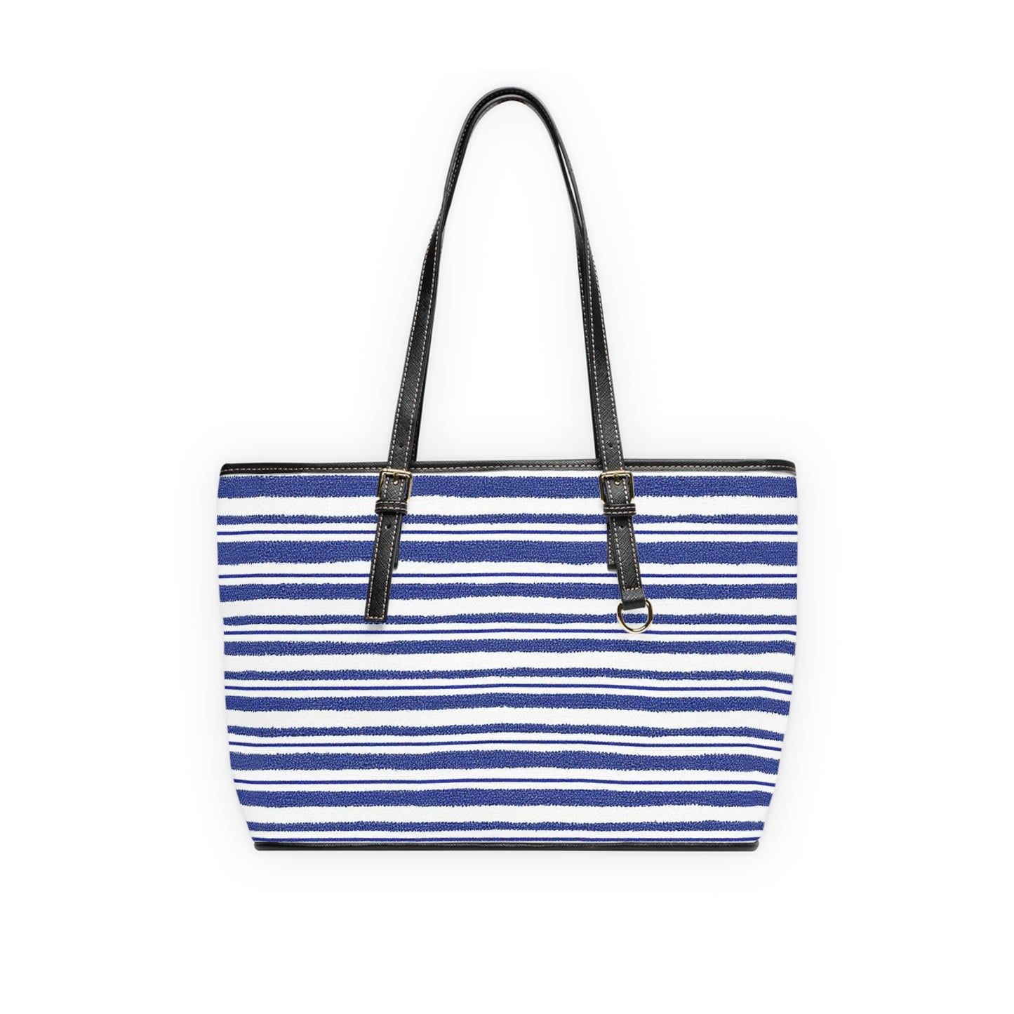 Navy Striped PU Leather Shoulder Bag - Stylish Tote for Casual Outings