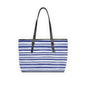 Navy Striped PU Leather Shoulder Bag - Stylish Tote for Casual Outings