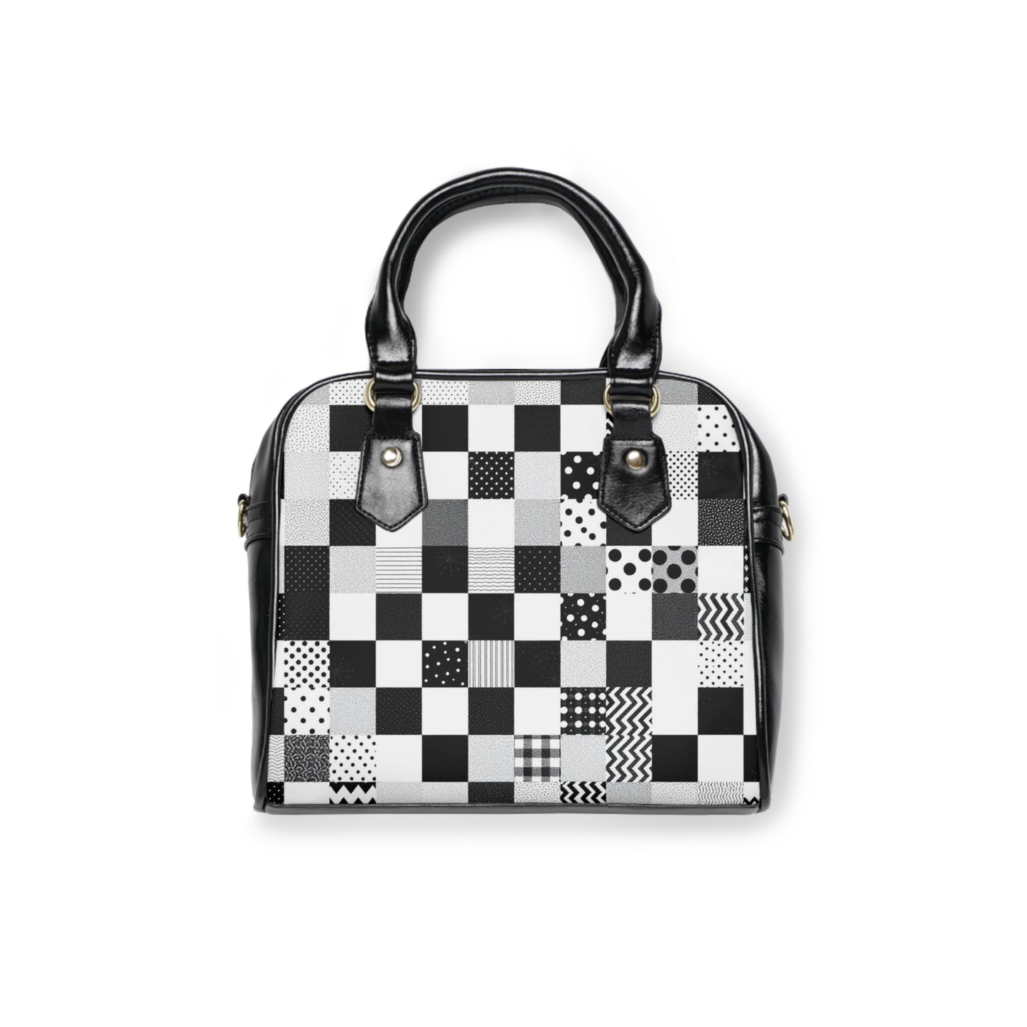 Chic Black and White Shoulder Handbag - Stylish Patchwork Design