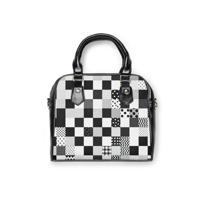 Chic Black and White Shoulder Handbag - Stylish Patchwork Design