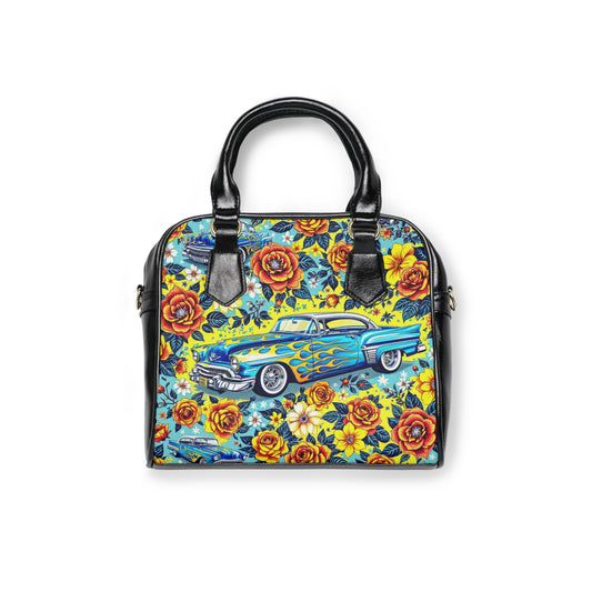 Vintage Floral Shoulder Handbag - Classic Car Design