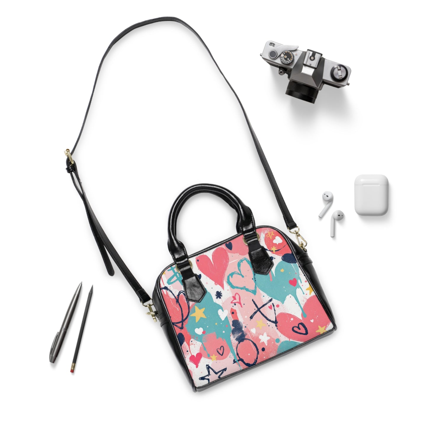 Colorful Heart Prints Shoulder Handbag - Perfect for Everyday Style and Gifting