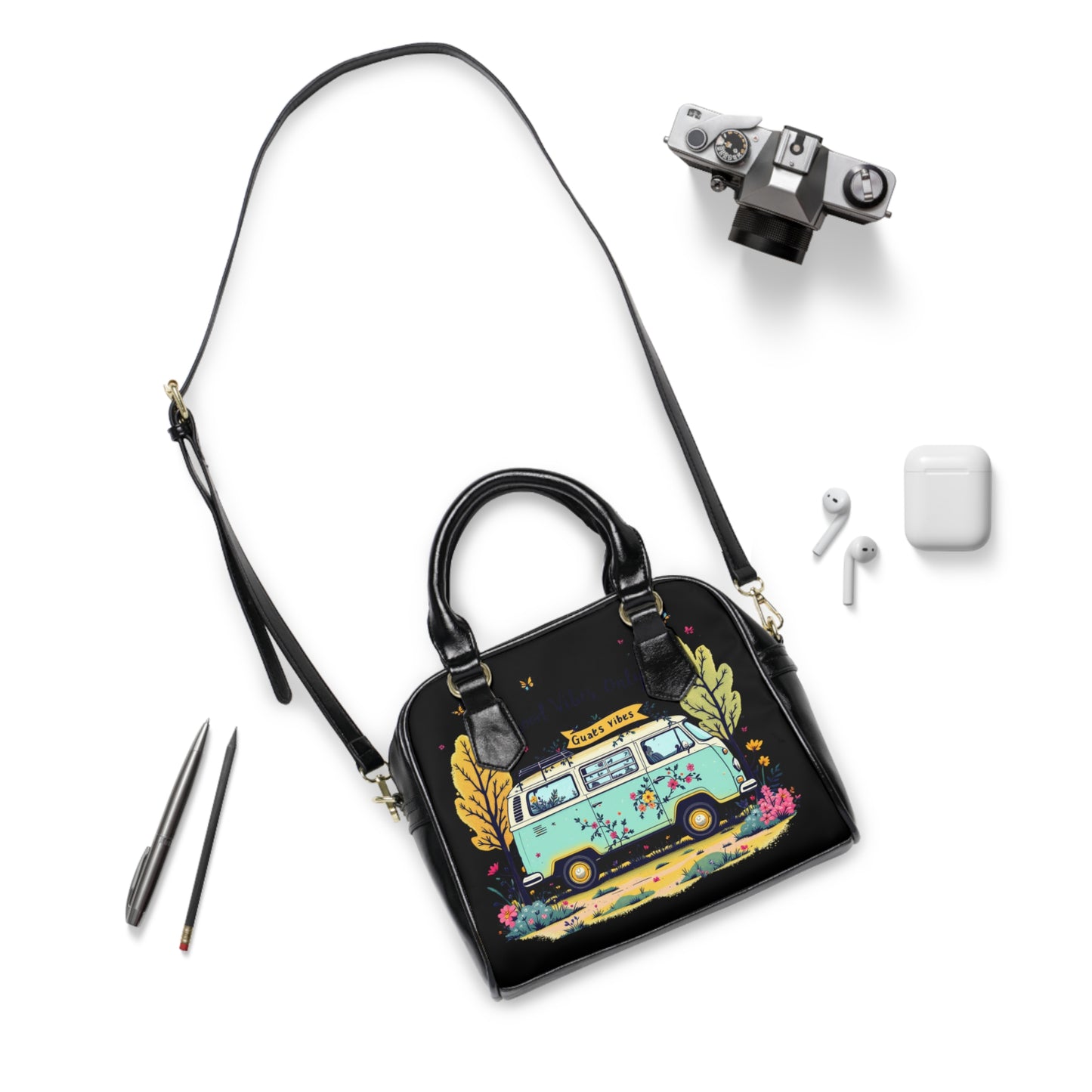 Boho Shoulder Handbag – Travel-Inspired ‘Good Vibes’ Design