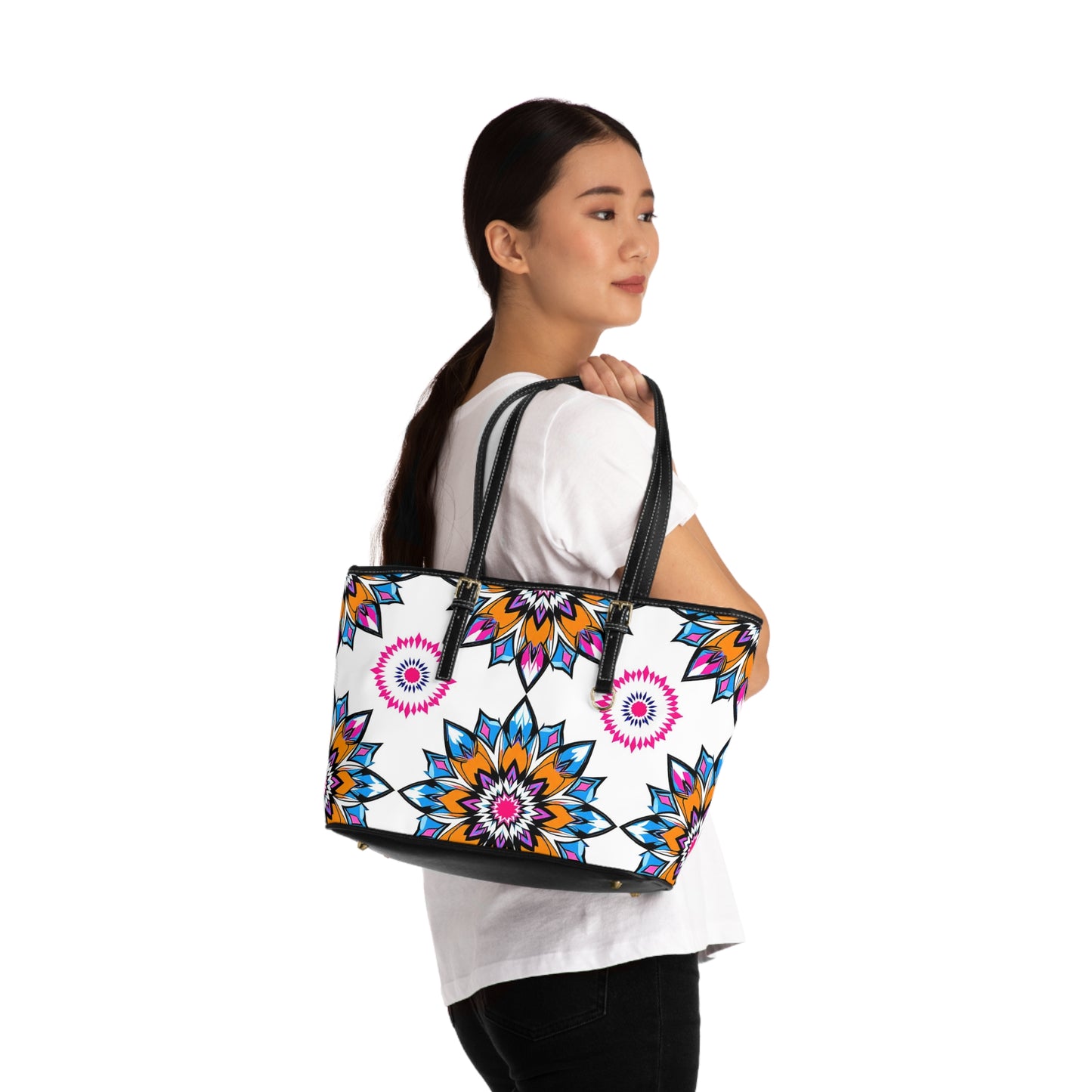 Colorful Mandala PU Leather Shoulder Bag – Fashionable Tote for Everyday Use