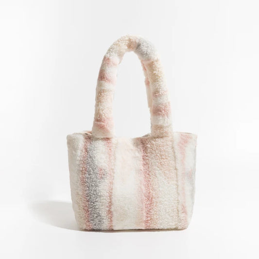 Bohemian Printed Winter Faux Fur Tote Handbag for Women Hasp Plush Square Shopper Purse Trend Elegant Ladies Daily Bag
