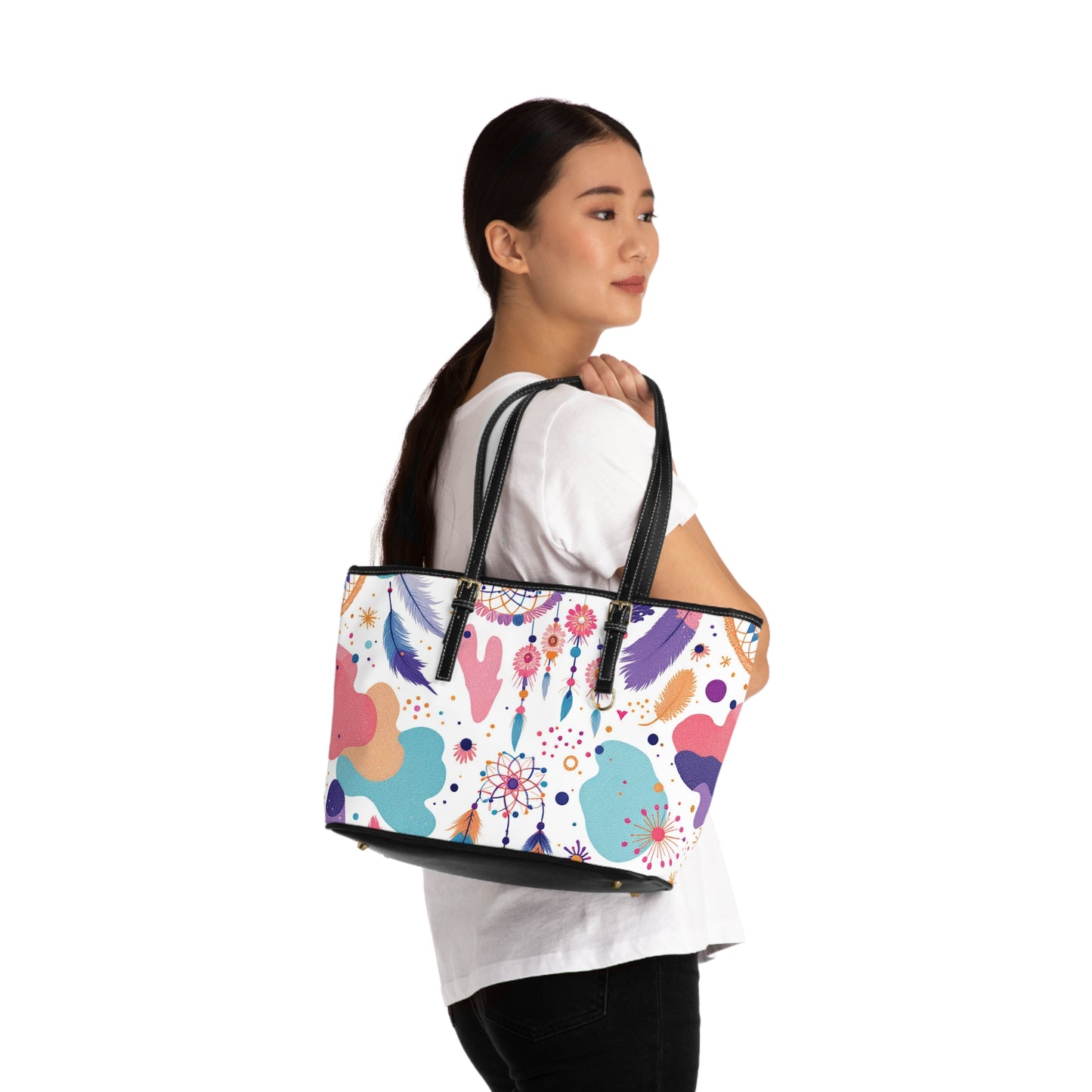 Boho Chic PU Leather Shoulder Bag - Colorful Dreamcatcher Design