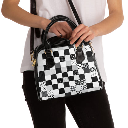 Chic Black and White Shoulder Handbag - Stylish Patchwork Design