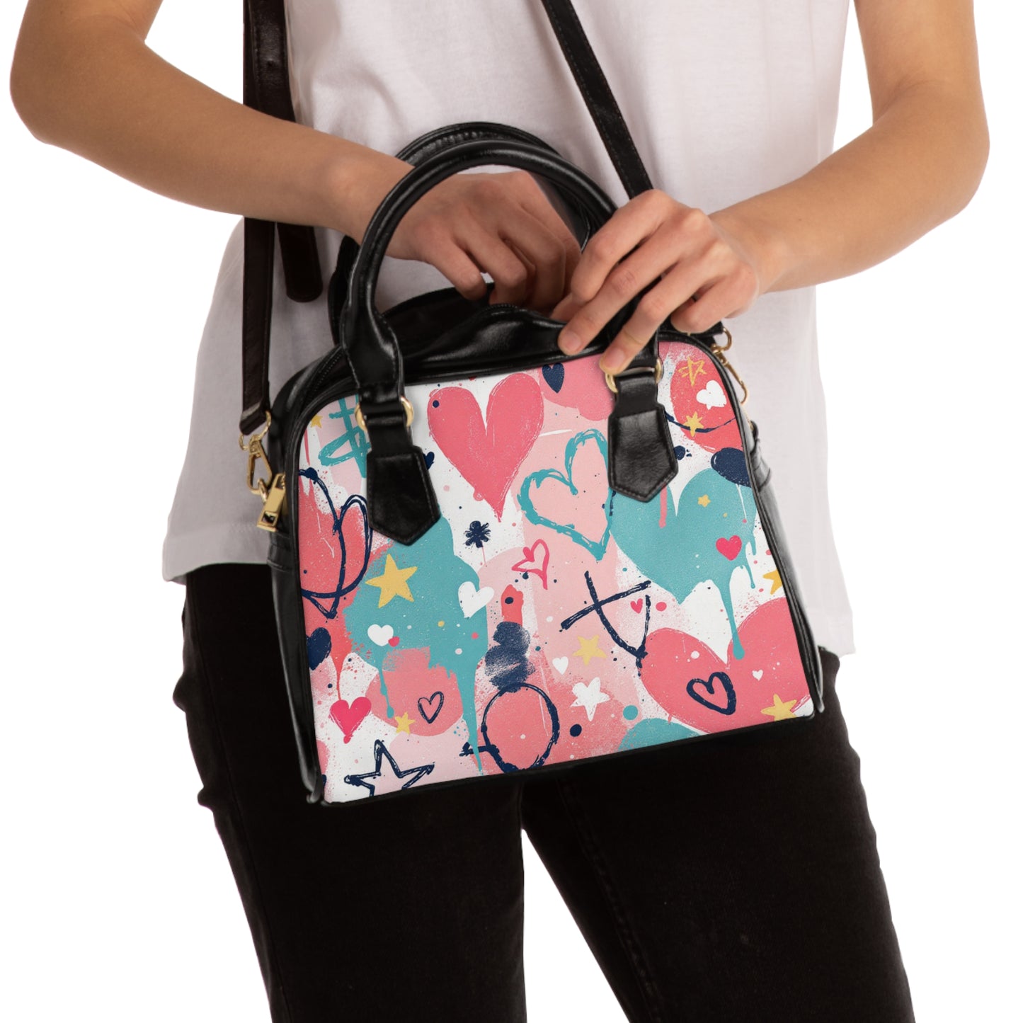 Colorful Heart Prints Shoulder Handbag - Perfect for Everyday Style and Gifting