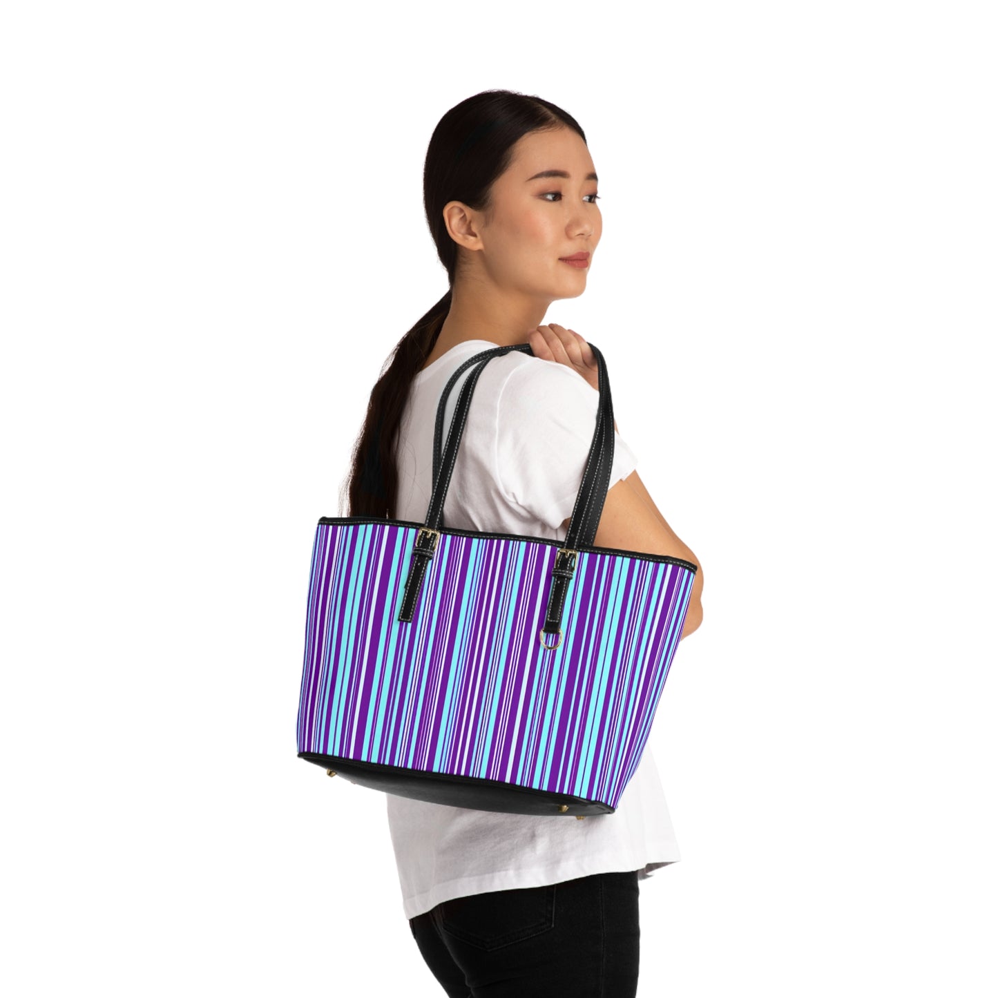 Chic Striped PU Leather Shoulder Bag - Stylish Tote for Everyday Use