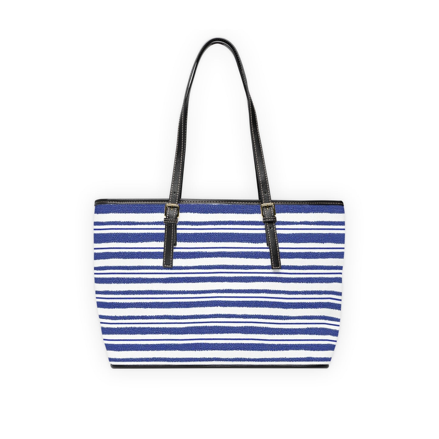 Navy Striped PU Leather Shoulder Bag - Stylish Tote for Casual Outings